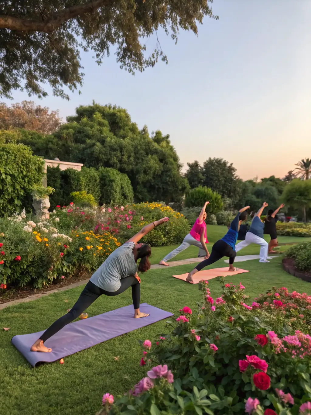 A diverse group of employees smiling and participating in a wellness activity, such as a yoga class or a health fair, representing the company's commitment to employee well-being.